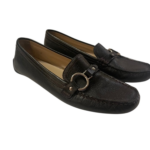 Women’s NINE WEST Sedira Black Leather Loafers Shoes Flats - Picture 2 of 7